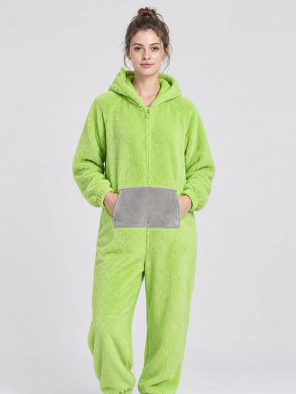 Light green insulated hooded pajama jumpsuit