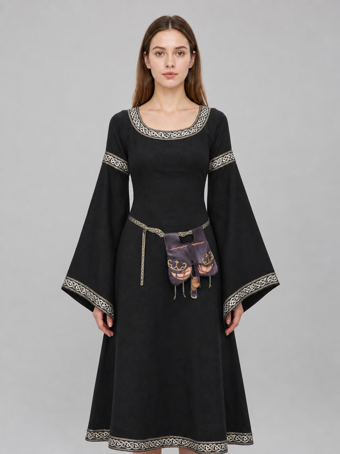 Medieval Dress with Belt and Flared Sleeves