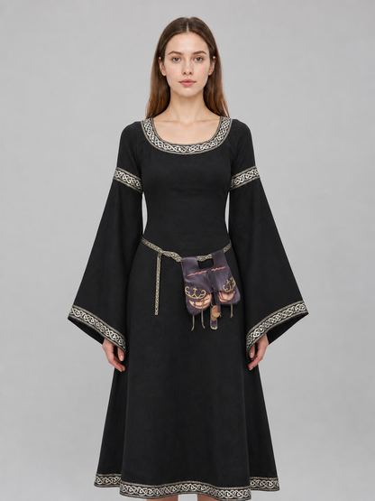 Medieval Dress with Belt and Flared Sleeves
