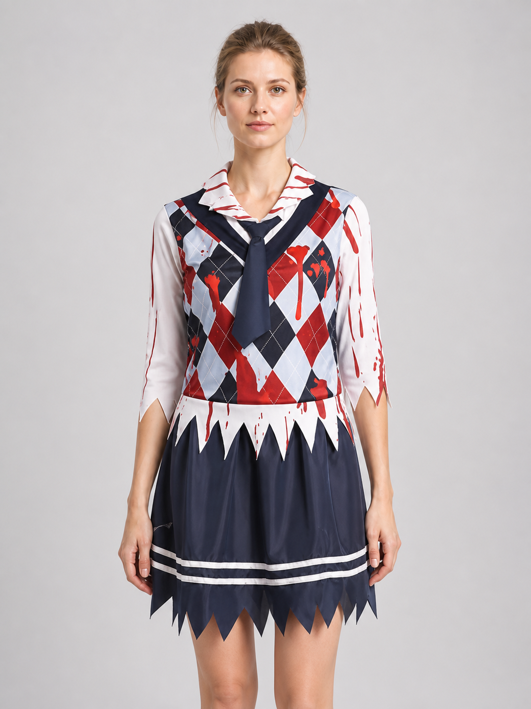 Zombie cosplay costume, school style, stripes Costumes detail 3