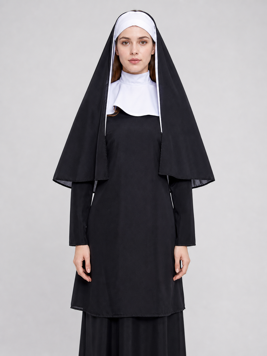 This nun costume is designed for an expressive themed look and is suitable for