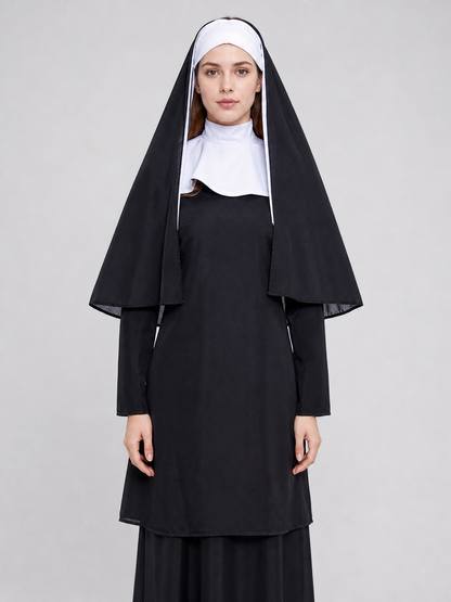 This nun costume is designed for an expressive themed look and is suitable for