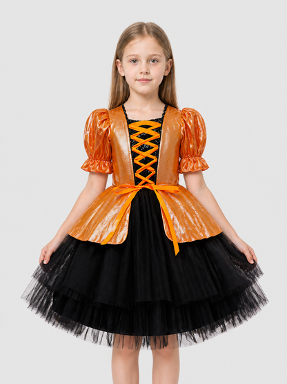 Children’s Princess Dress with Pumpkin and Bat Print product detail 3