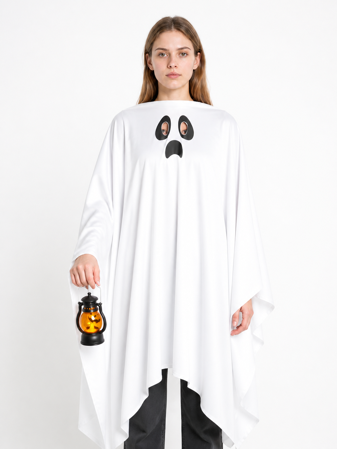 White Ghost Costume with Hood and Black Face Costumes detail 3