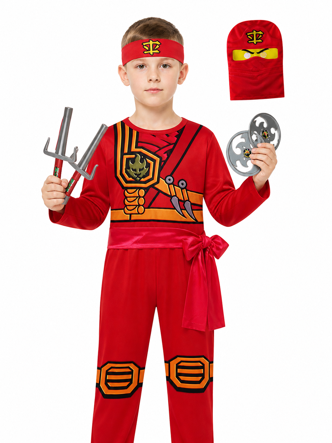 Red Ninja Costume with Mask and Weapons Costume Masks detail 3