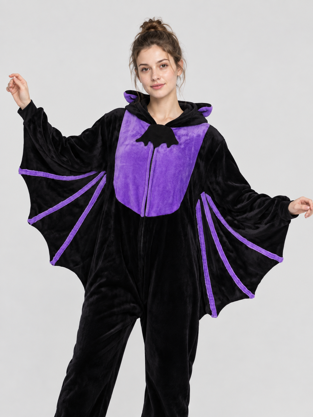 Bat Pajama Jumpsuit with Ears and Wing Details