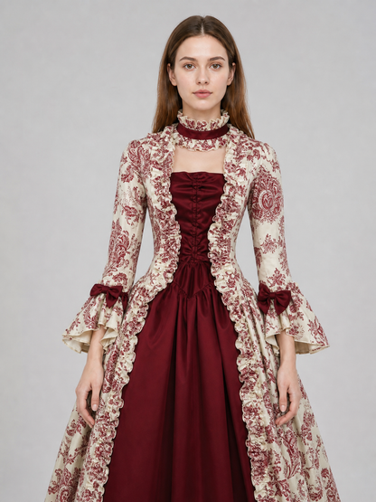 Vintage Dress with an Ornate Pattern and Full Sleeves