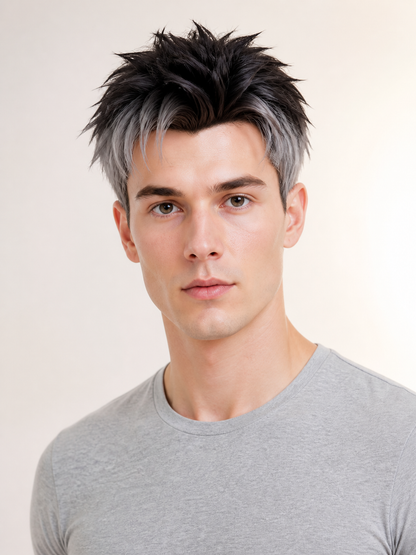 Gray-and-Black Carnival Wig for Halloween and Cosplay Costume Wigs detail 2