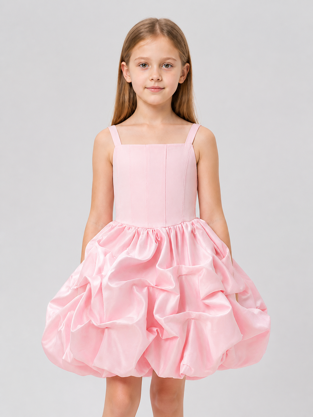 Satin sleeveless dress with a full balloon skirt Costume Dresses detail 3