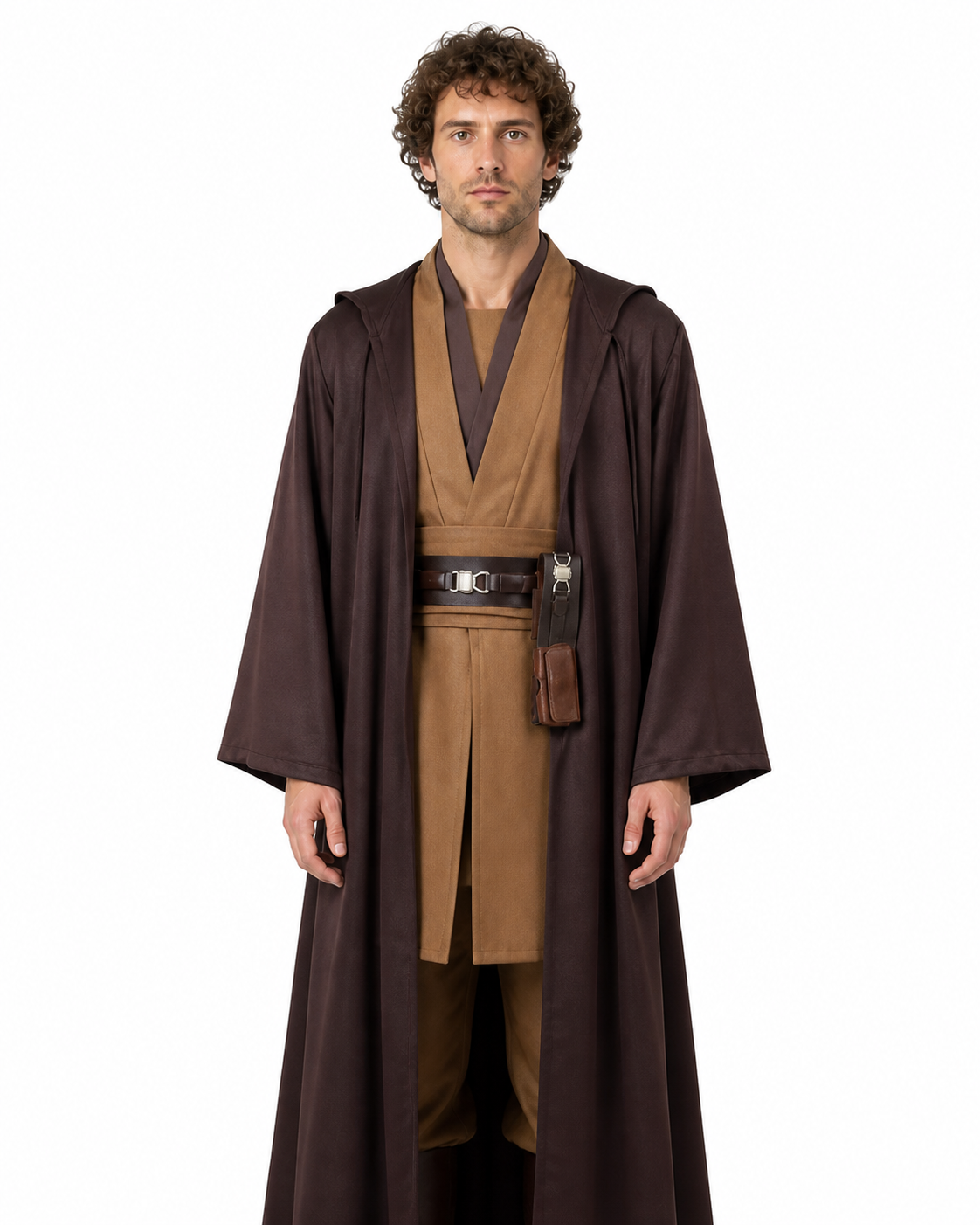 Costume with a Long Brown Robe and Belt Pouch