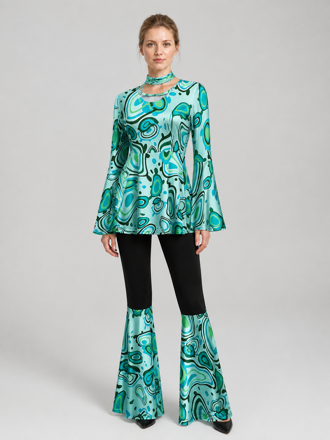 70s Stage Costume with Print: Long-Sleeve Top and Flared Pants Costumes detail 3