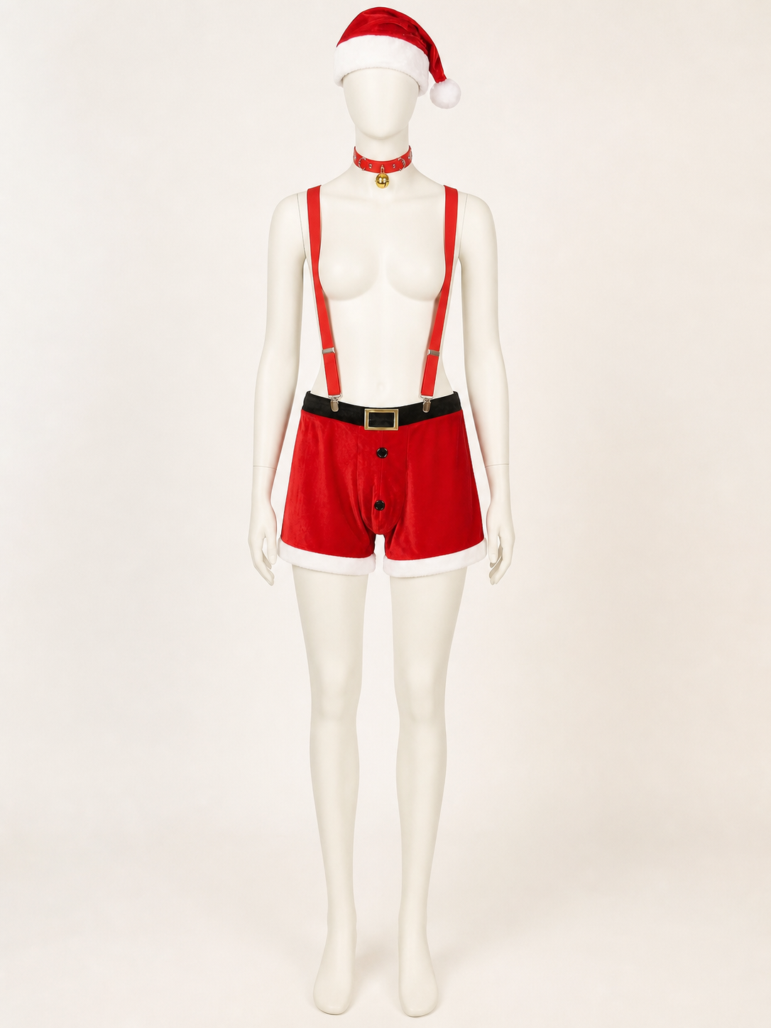 Christmas costume with shorts, hat, and collar