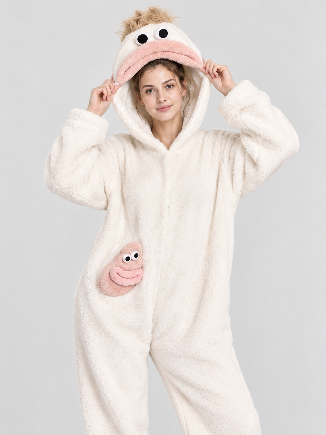 White Loungewear Pajama Jumpsuit with Cartoon Design