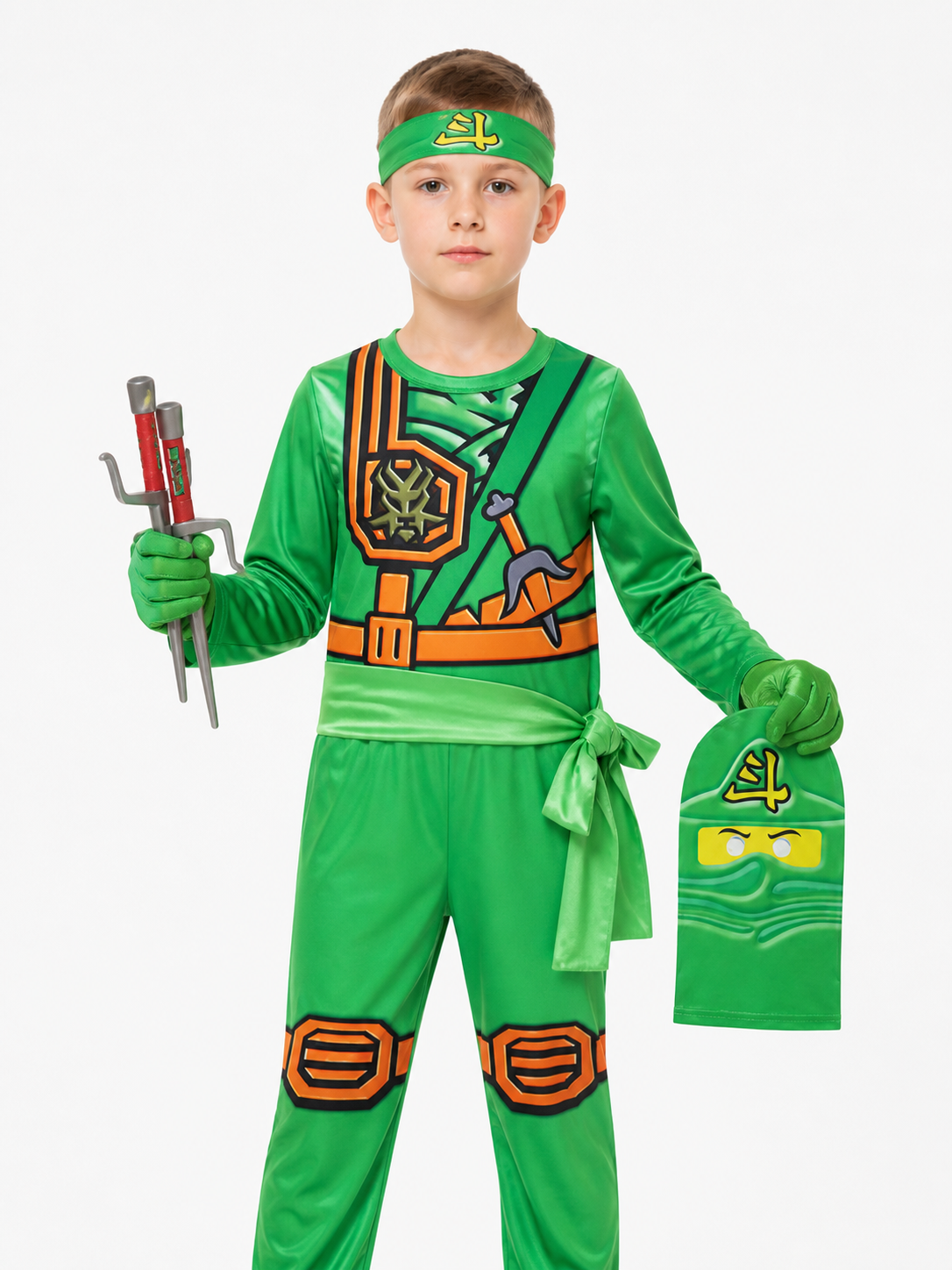 Green Ninja Costume with Mask and Gloves Costume Masks detail 3