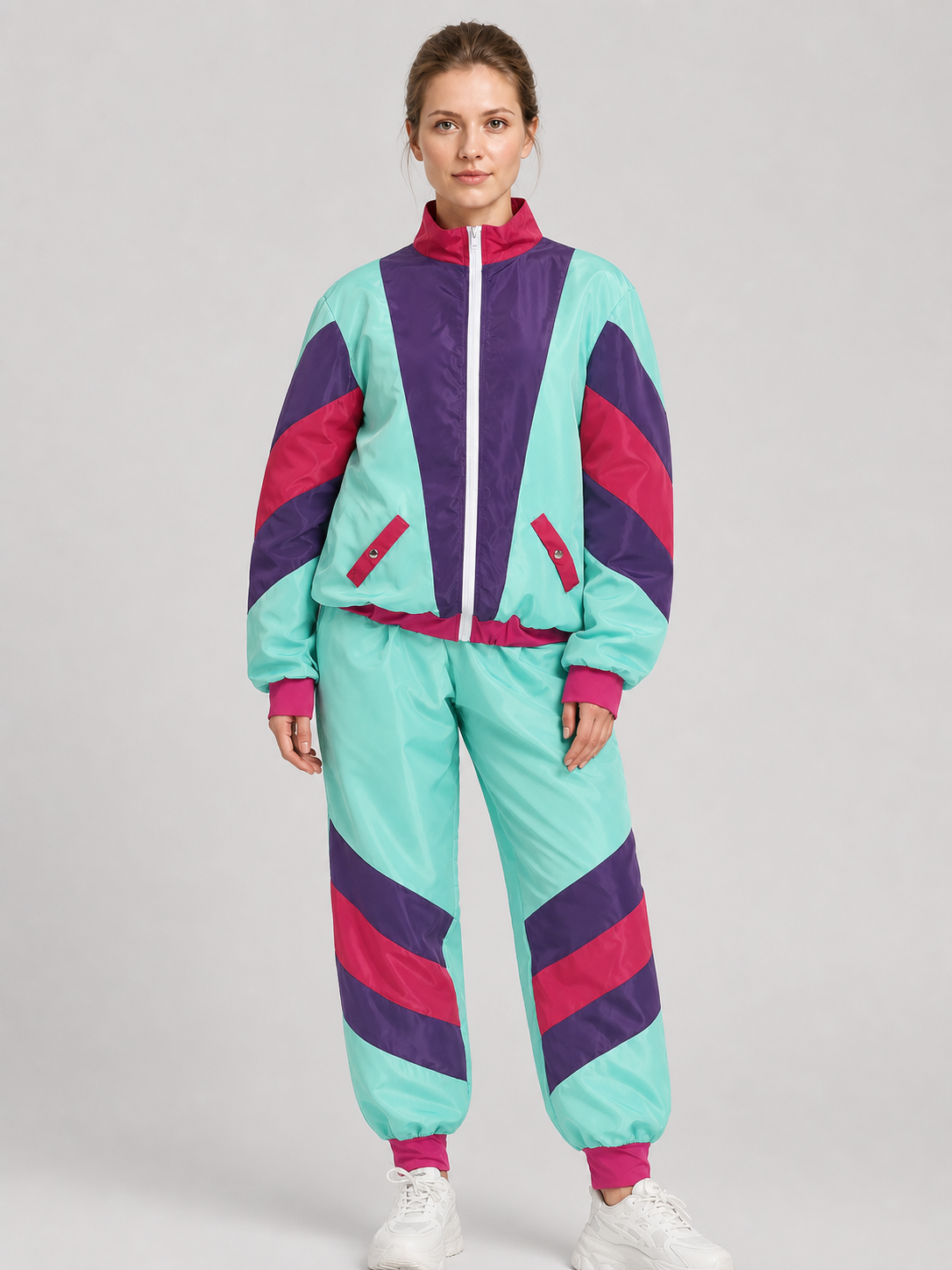 Color-Striped Jumpsuit with Zipper and Stand Collar product detail 3