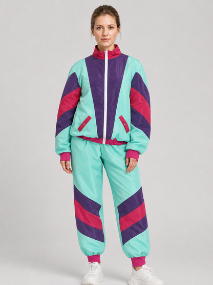 Color-Striped Jumpsuit with Zipper and Stand Collar product detail 3