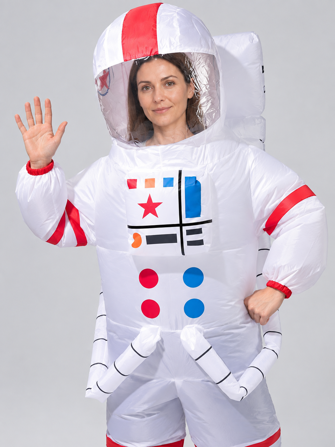 White Inflatable Astronaut Costume with Helmet and Print