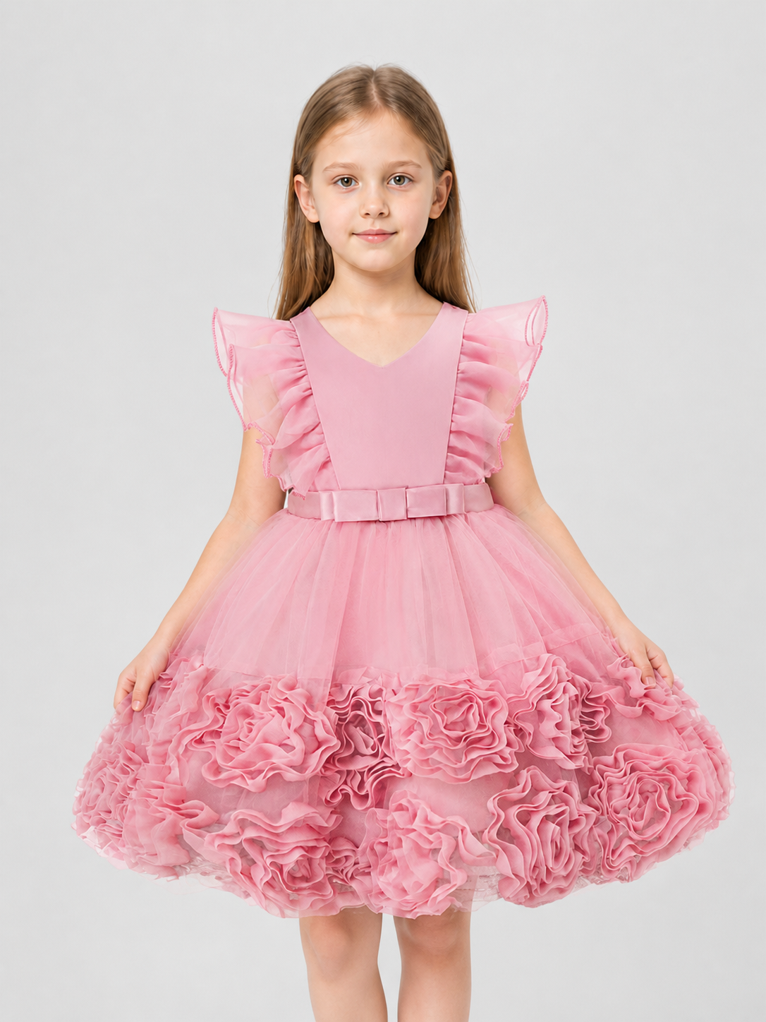 Pink Princess Dress with Tulle Skirt and Bow Costume Dresses detail 3