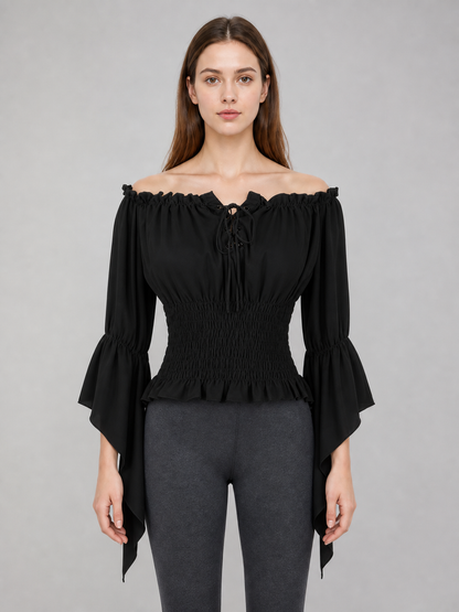 Black Cropped Off-the-Shoulder Blouse