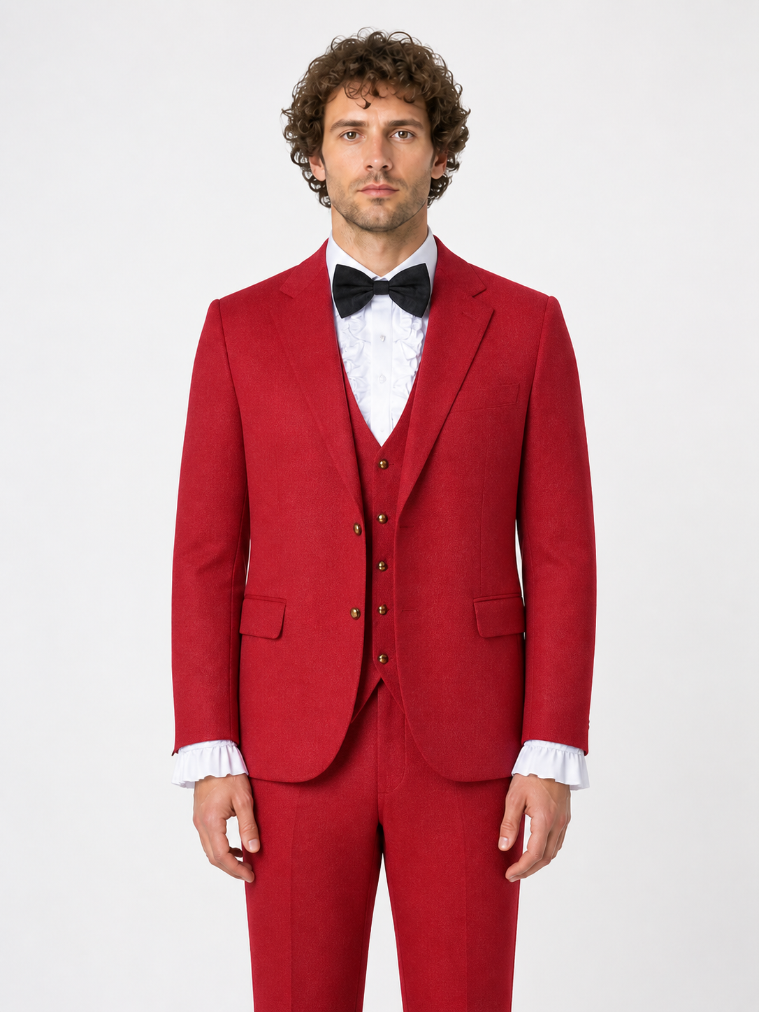 Red costume with a bow tie and white jabot for cosplay Costume Accessories detail 3
