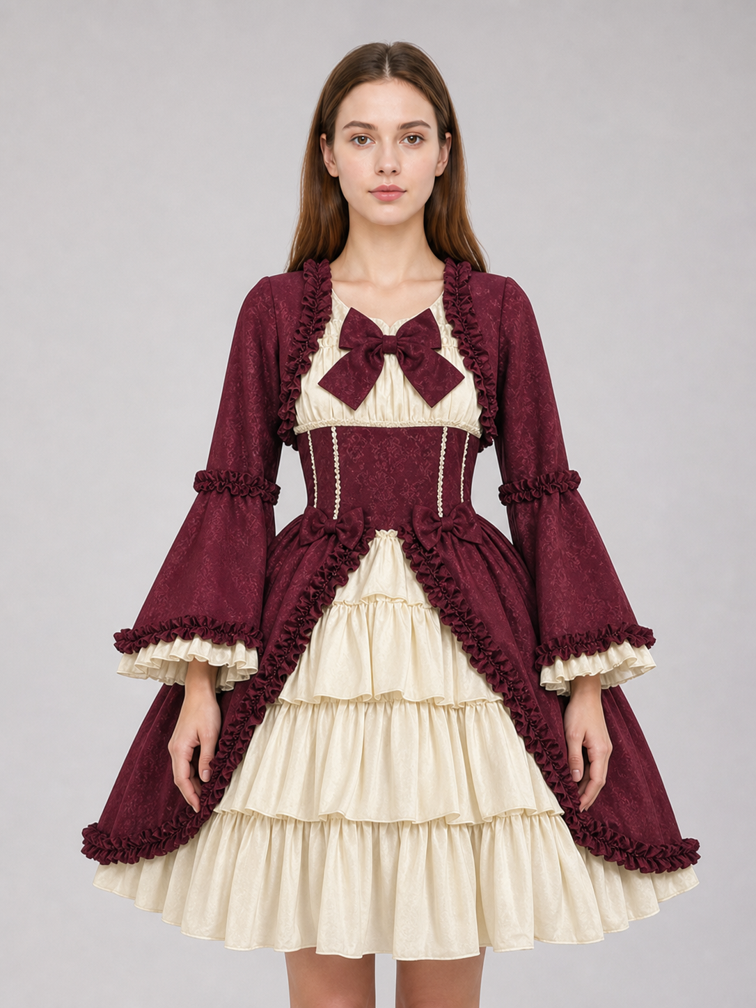 Victorian Gothic Dress with Bow and Ruffles
