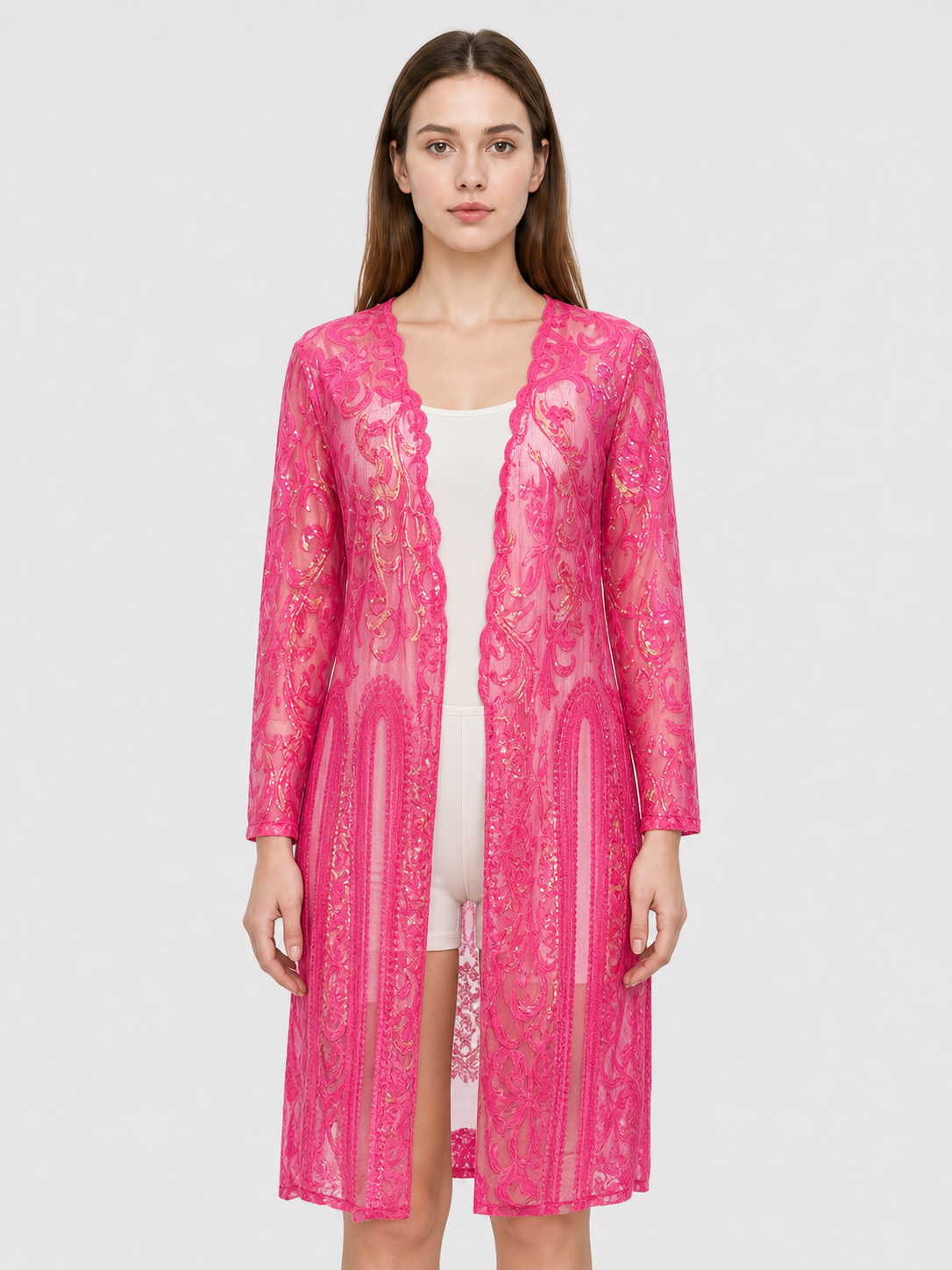 Long Cardigan with Sequins and Baroque Embroidery