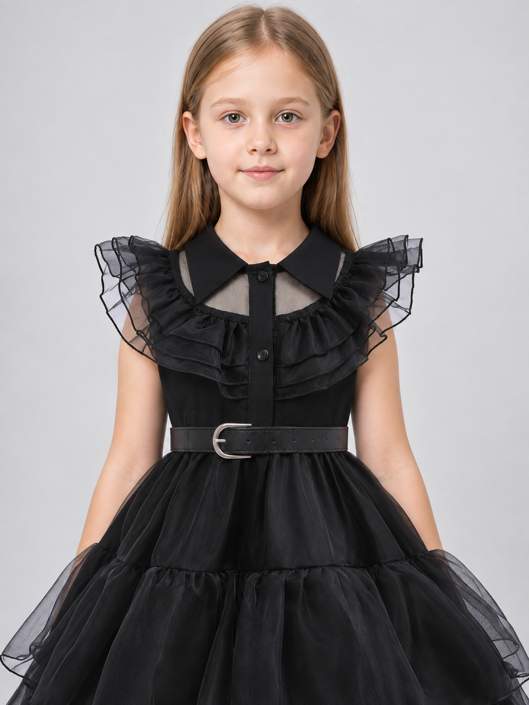 Black Dressy Dress with a Collar and Full Skirt Costume Dresses detail 2