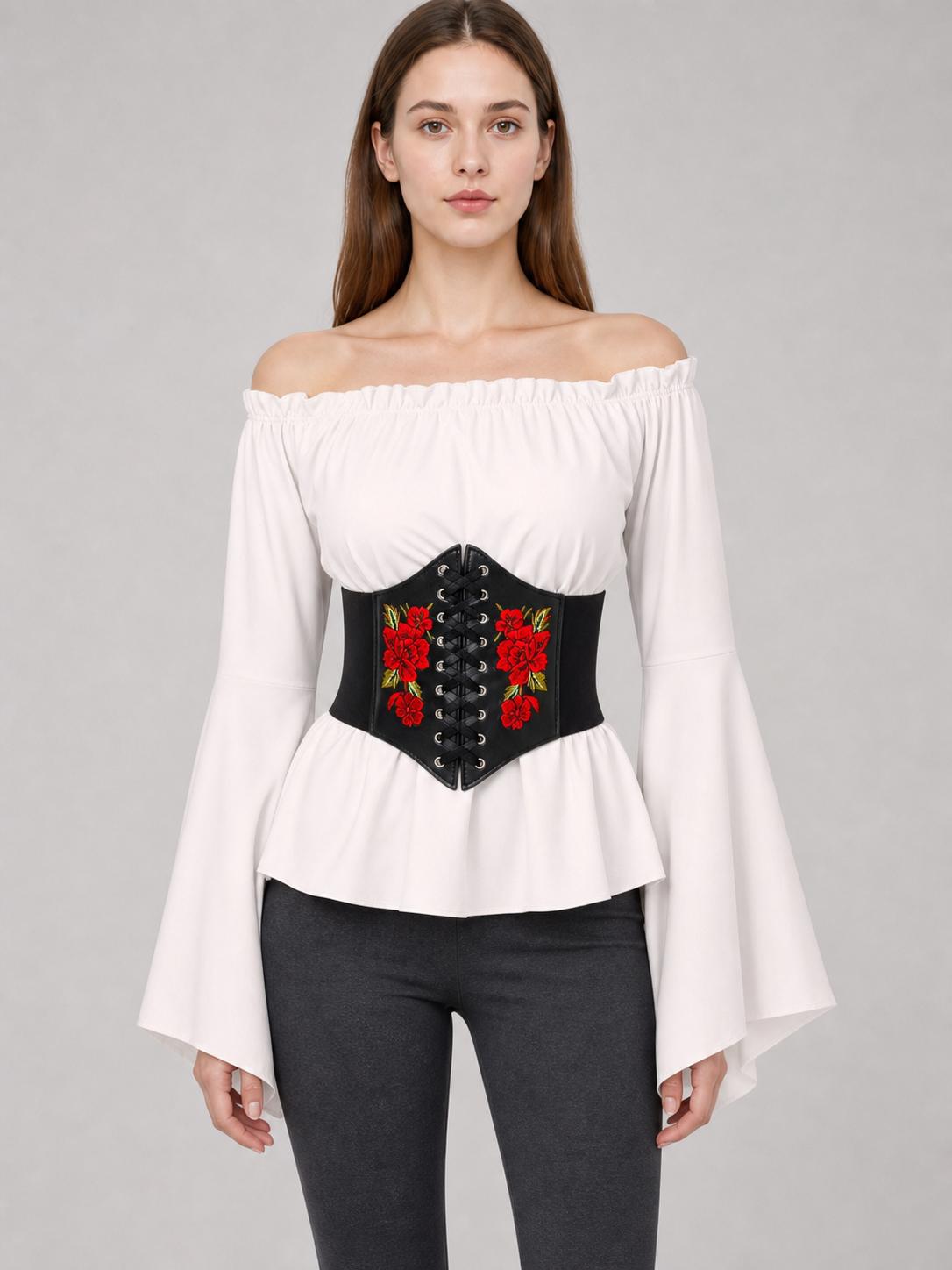 Vintage-Style Blouse with Embroidered Belt