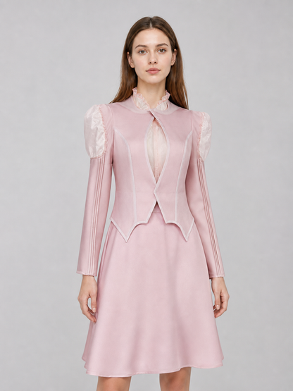 Glinda Cosplay Costume, Pink Dress with Puff Sleeves