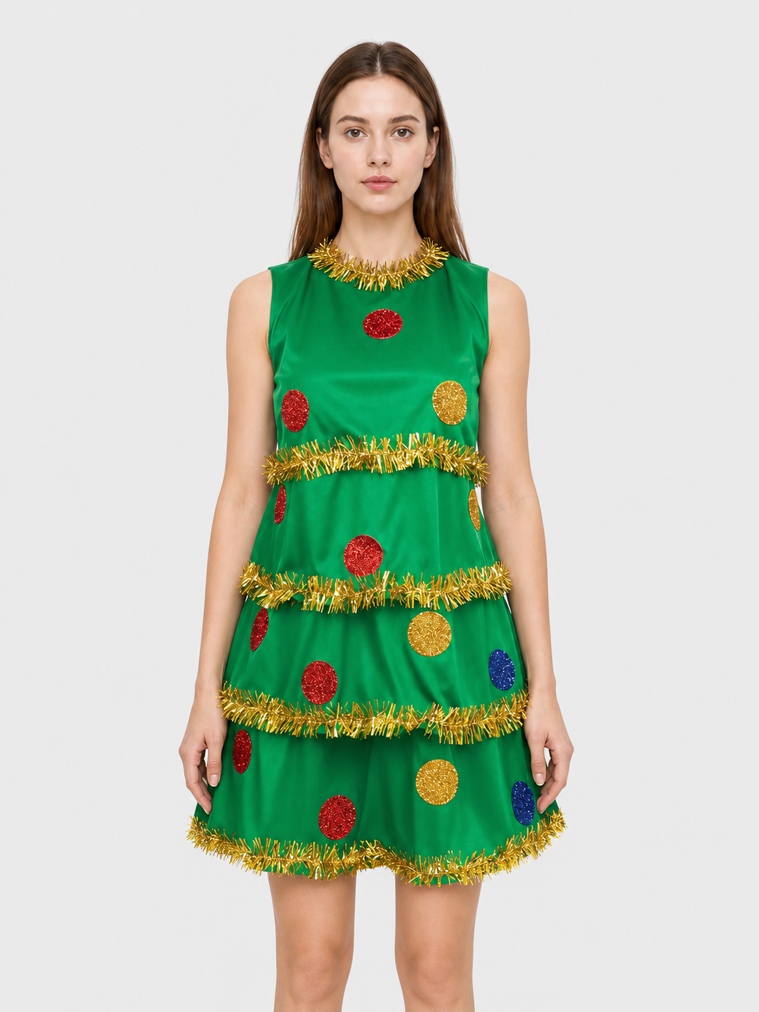 Christmas Tree Costume with Layered Skirt and Decorations