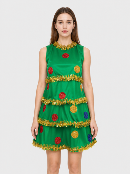 Christmas Tree Costume with Layered Skirt and Decorations