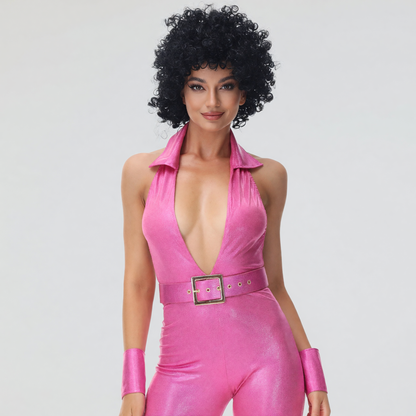 Pink 1980s-Style Flared Jumpsuit