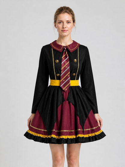 Dress with a Collar, Gold Buttons, and Ruffles Costume Dresses detail 2