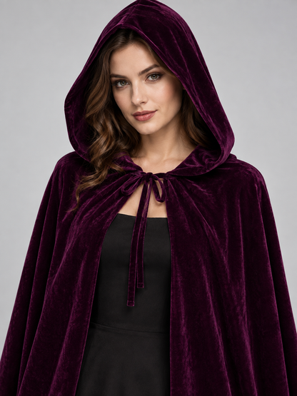 Dark Purple Velvet Hooded Cape