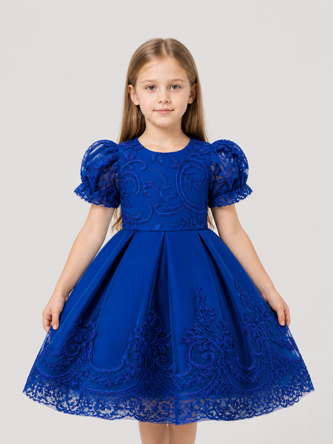 Girls’ Princess Dress with Embroidery and Lace Trim product detail 3
