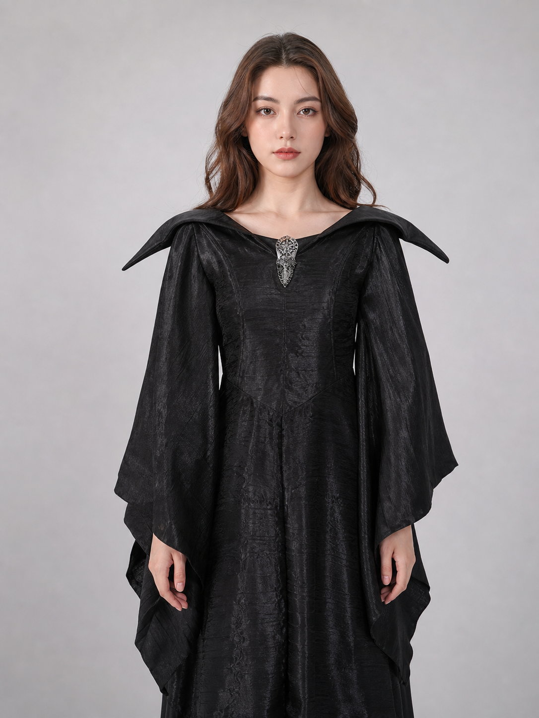 Halloween Costume: Dress and Horned Headpiece upper body view 2