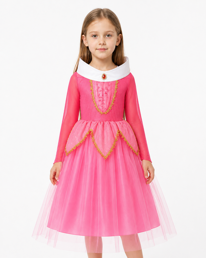 Long, full princess dress with gold trim Costume Dresses detail 3