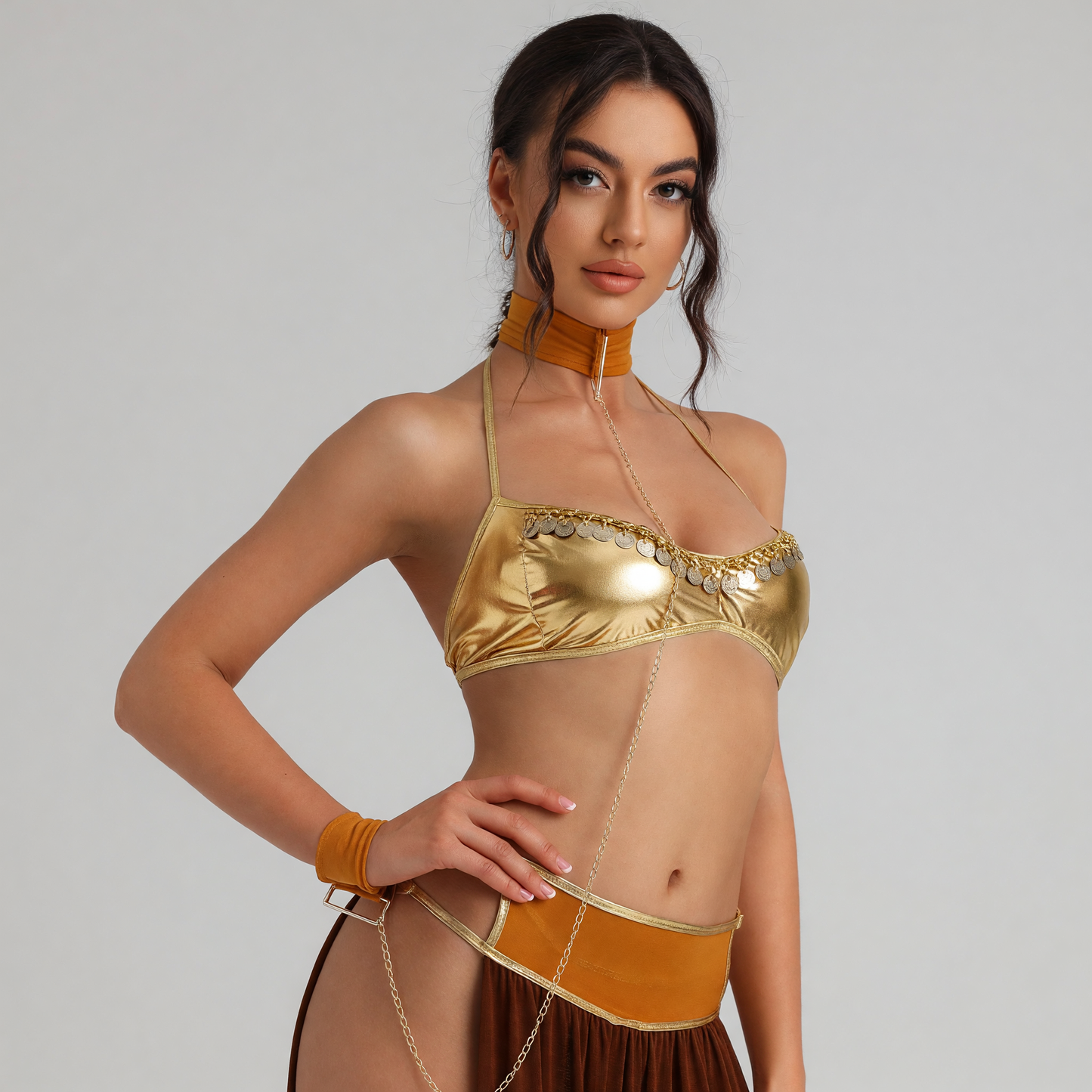 Cleopatra Costume with Chains and High Slit