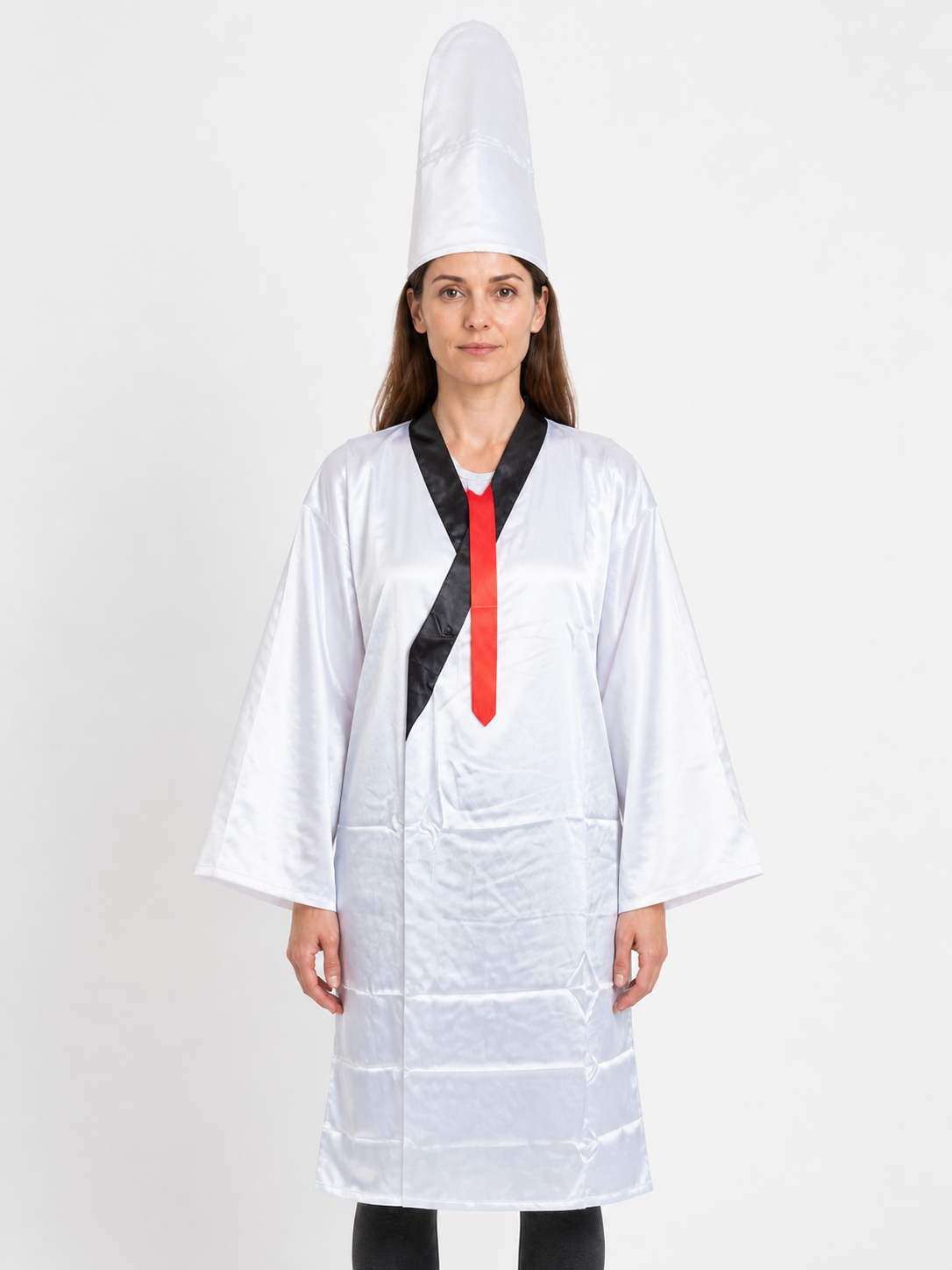 Zombie Costume with Long White Robe and Tall Hat Costume Headwear detail 3