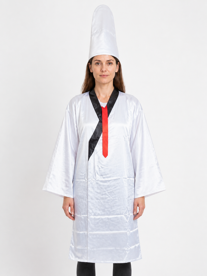 Zombie Costume with Long White Robe and Tall Hat Costume Headwear detail 3