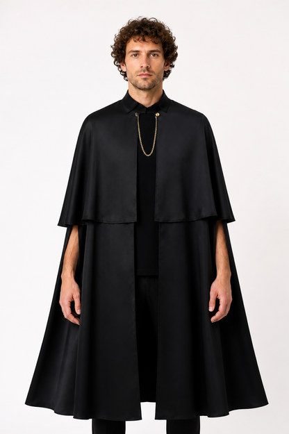 Black Cape with Stand Collar and Gold Chain Costume Capes detail 2