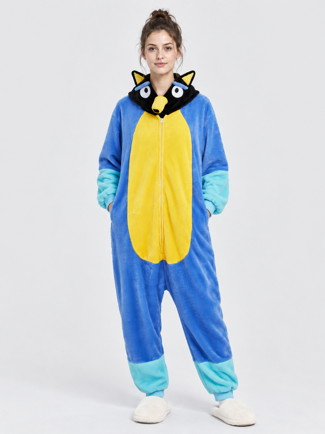 Cartoon-Design Pajama Jumpsuit with Hood and Ears