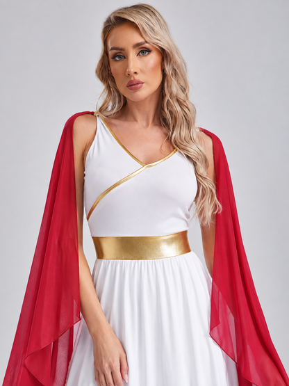 Greco-Roman Style Maxi Dress with Gold Belt