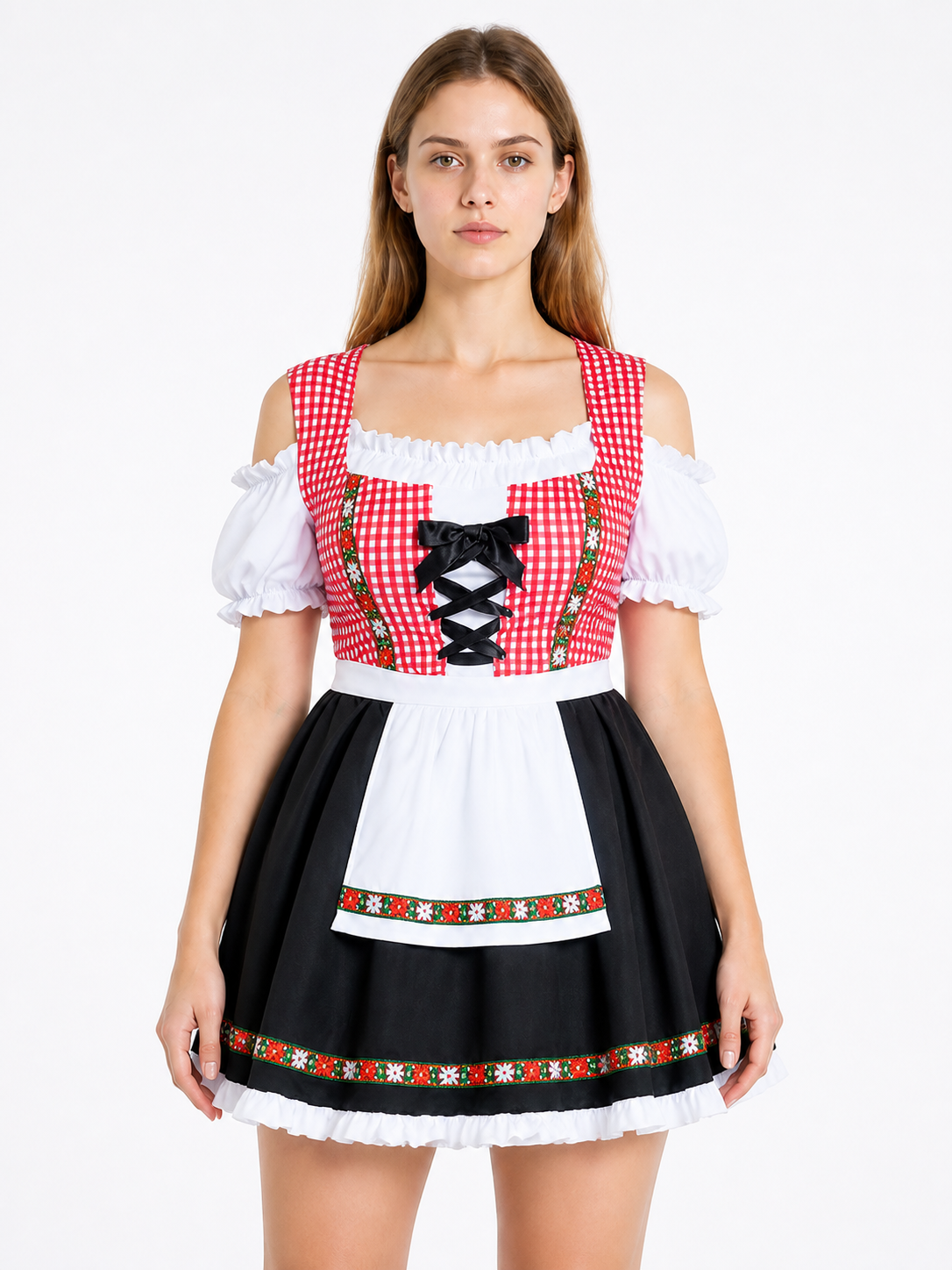 Bavarian Costume in Red-and-White Plaid with a Black Skirt Costumes detail 2