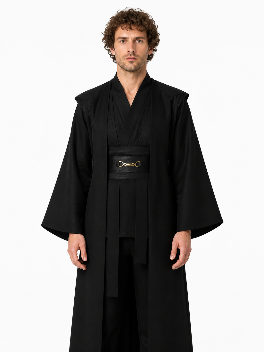 Black Jedi Robe with Wide Sleeves and Belt