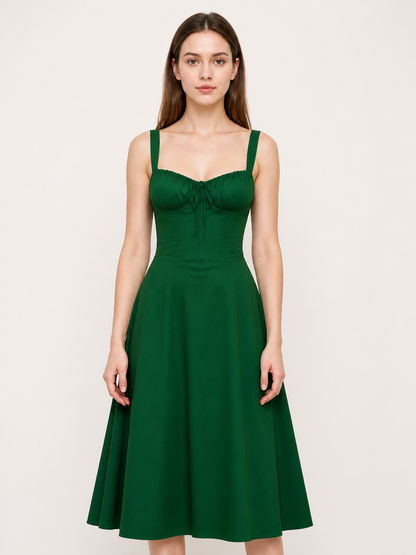 Green dress with thin straps and a square neckline Costume Dresses detail 2