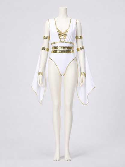 Stage costume jumpsuit, white and gold, 3 pieces Costumes detail 3