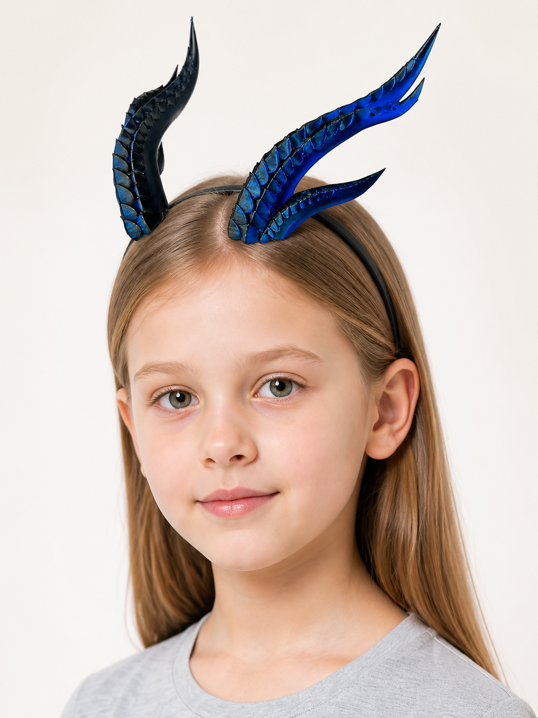Carnival Headpiece with Blue-Black Horns and Ears Costume Headwear detail 2