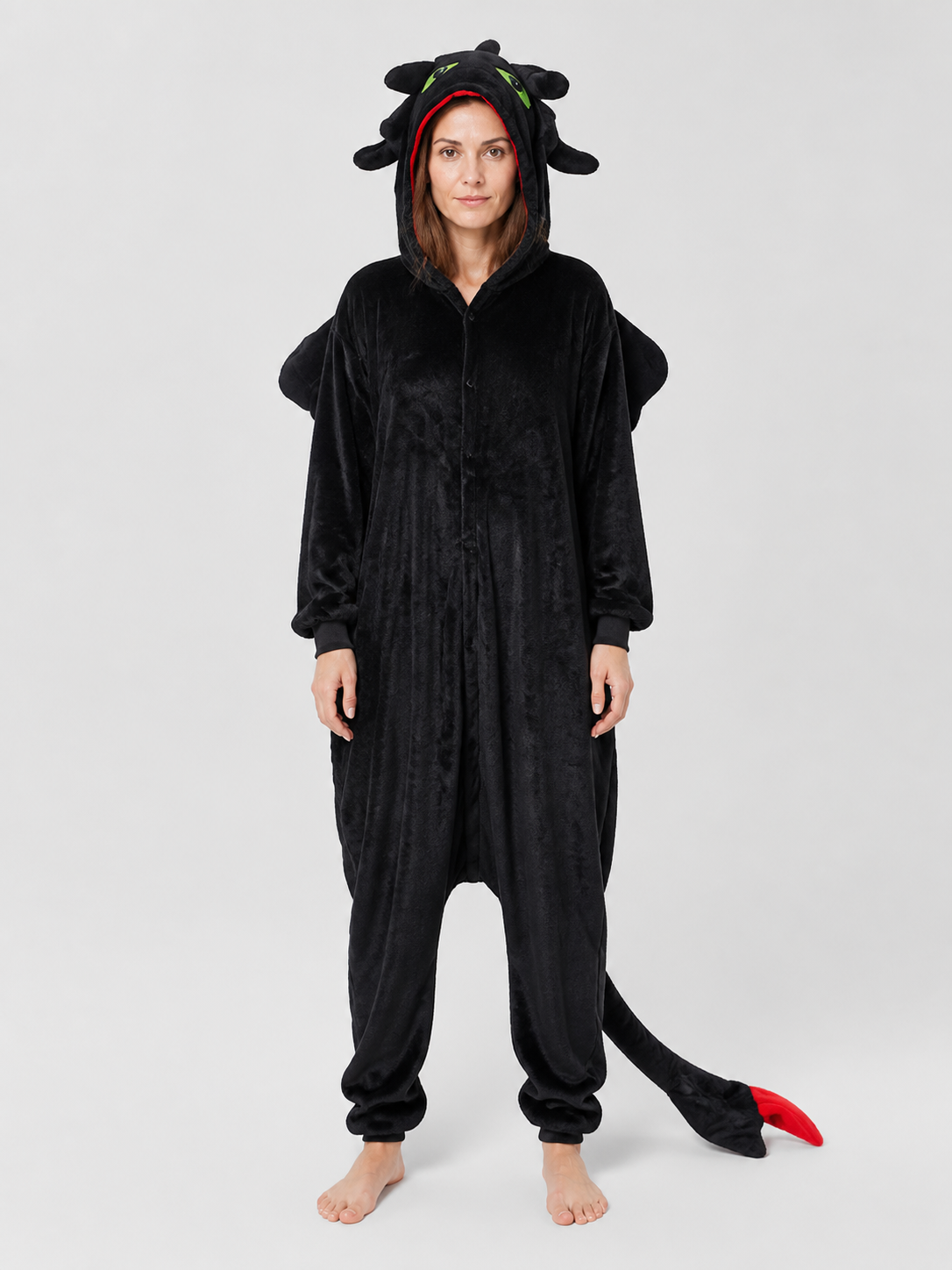 Black Flannel Kigurumi Pajama Jumpsuit with Hood product detail 3