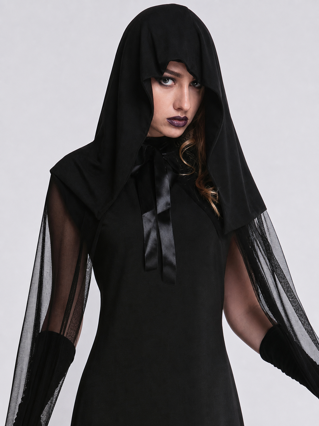 Black Long Hooded Cloak for Carnival